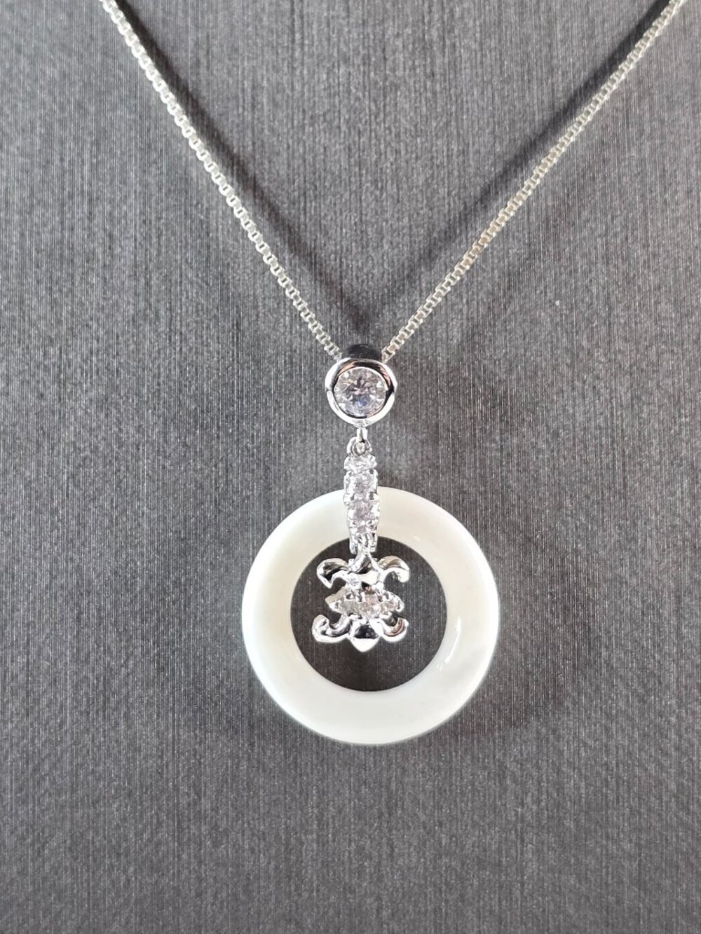 Womens Vintage Sterling Silver Fleur de Lis CZ Pendant Necklace 5.5g E2362